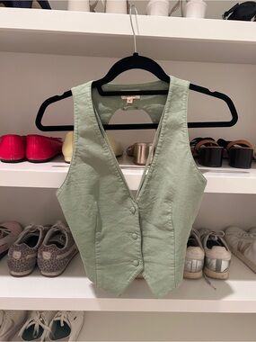 Camila Coelho Sage Green Button-Front Vest Top
